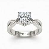 Silver Heart Diamond Solitaire Engagement Ring With Interwoven Twist Shank