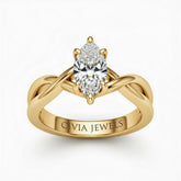 Yellow Gold Marquise Diamond Solitaire Engagement Ring With Interwoven Twist Shank