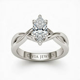 Silver Marquise Diamond Solitaire Engagement Ring With Interwoven Twist Shank