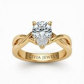 Yellow Gold Pear Diamond Solitaire Engagement Ring With Interwoven Twist Shank