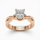 Rose Gold Princess Diamond Solitaire Engagement Ring With Interwoven Twist Shank