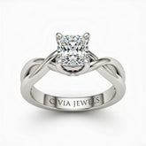 White Gold Princess Diamond Solitaire Engagement Ring With Interwoven Twist Shank