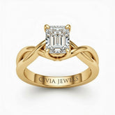 Yellow Gold Radiant Diamond Solitaire Engagement Ring With Interwoven Twist Shank