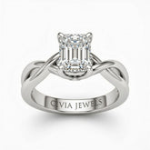 Silver Radiant Diamond Solitaire Engagement Ring With Interwoven Twist Shank