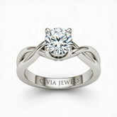 Silver Round Diamond Solitaire Engagement Ring With Interwoven Twist Shank