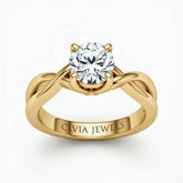 Yellow Gold Round Diamond Solitaire Engagement Ring With Interwoven Twist Shank
