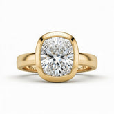 Yellow Gold Cushion Cut Bezel Set Solitaire Engagement Ring