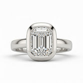 White Gold Emerald Cut Bezel Set Solitaire Engagement Ring