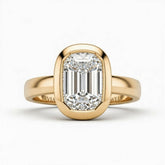 Yellow Gold Emerald Cut Bezel Set Solitaire Engagement Ring