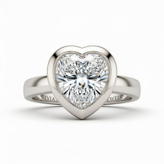 White Gold Heart Cut Bezel Set Solitaire Engagement Ring