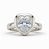 Silver Heart Cut Bezel Set Solitaire Engagement Ring