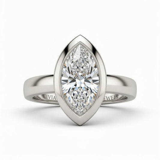 White Gold Marquise Cut Bezel Set Solitaire Engagement Ring
