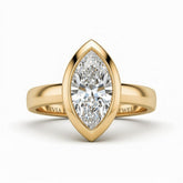 Yellow Gold Marquise Cut Bezel Set Solitaire Engagement Ring