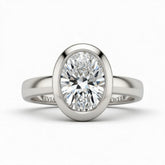 Silver Oval Cut Bezel Set Solitaire Engagement Ring
