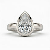 Silver Pear Cut Bezel Set Solitaire Engagement Ring