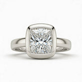 Silver Princess Cut Bezel Set Solitaire Engagement Ring