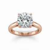 Rose Gold Cushion Cut Solitaire Engagement Ring with Sleek Tapered Shank