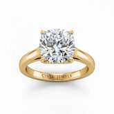 Yellow Gold Cushion Cut Solitaire Engagement Ring with Sleek Tapered Shank