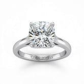 Silver Cushion Cut Solitaire Engagement Ring with Sleek Tapered Shank