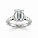 Silver Emerald Cut Solitaire Engagement Ring with Sleek Tapered Shank