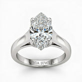 Silver Marquise Cut Solitaire Engagement Ring with Sleek Tapered Shank