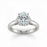 Silver Oval Cut Solitaire Engagement Ring with Sleek Tapered Shank
