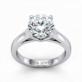 Silver Round Cut Solitaire Engagement Ring with Sleek Tapered Shank