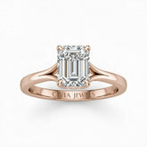 Rose Gold Emerald Cut Solitaire Engagement Ring with Sculpted Tapered Shank