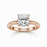 Rose Gold Cushion Cut Solitaire Engagement Ring with Sculpted Tapered Shank