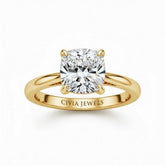 Yellow Gold Cushion Cut Solitaire Engagement Ring with Sculpted Tapered Shank