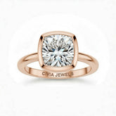 Rose Gold Cushion Cut Bezel Set Solitaire Engagement Ring with Polished Comfort Fit Band