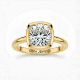 Yellow Gold Cushion Cut Bezel Set Solitaire Engagement Ring with Polished Comfort Fit Band
