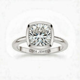 White Gold Cushion Cut Bezel Set Solitaire Engagement Ring with Polished Comfort Fit Band