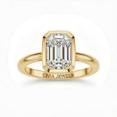 Yellow Gold Emerald Cut Bezel Set Solitaire Engagement Ring with Polished Comfort Fit Band