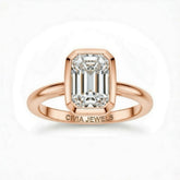 Rose Gold Emerald Cut Bezel Set Solitaire Engagement Ring with Polished Comfort Fit Band