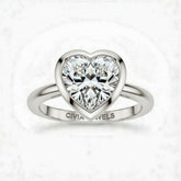 Silver Heart Cut Bezel Set Solitaire Engagement Ring with Polished Comfort Fit Band