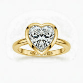 Yellow Gold Heart Cut Bezel Set Solitaire Engagement Ring with Polished Comfort Fit Band