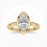 Yellow Gold Marquise Cut Bezel Set Solitaire Engagement Ring with Polished Comfort Fit Band