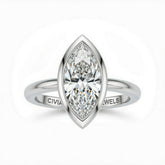 Silver Marquise Cut Bezel Set Solitaire Engagement Ring with Polished Comfort Fit Band