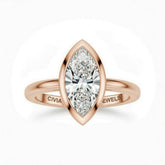 Rose Gold Marquise Cut Bezel Set Solitaire Engagement Ring with Polished Comfort Fit Band