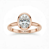 Rose Gold Oval Cut Bezel Set Solitaire Engagement Ring with Polished Comfort Fit Band