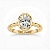 Yellow Gold Oval Cut Bezel Set Solitaire Engagement Ring with Polished Comfort Fit Band