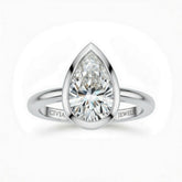 White Gold Pear Cut Bezel Set Solitaire Engagement Ring with Polished Comfort Fit Band