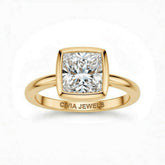 Yellow Gold Princess Cut Bezel Set Solitaire Engagement Ring with Polished Comfort Fit Band