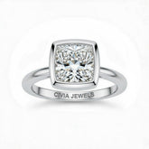 Silver Princess Cut Bezel Set Solitaire Engagement Ring with Polished Comfort Fit Band