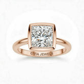 Rose Gold Princess Cut Bezel Set Solitaire Engagement Ring with Polished Comfort Fit Band
