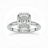 Silver Radiant Cut Bezel Set Solitaire Engagement Ring with Polished Comfort Fit Band