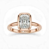 Rose Gold Radiant Cut Bezel Set Solitaire Engagement Ring with Polished Comfort Fit Band