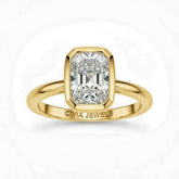 Yellow Gold Radiant Cut Bezel Set Solitaire Engagement Ring with Polished Comfort Fit Band