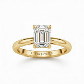 Yellow Gold Emerald Cut Solitaire Engagement Ring with Sculpted Tapered Shank